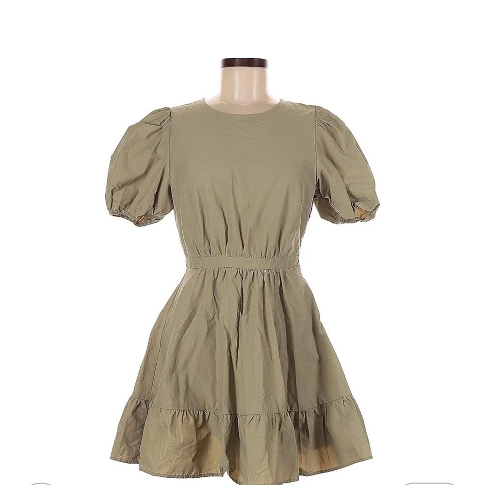 “Gestuz Puff Sleeve Cotton Poplin Mini Dress Sage Green”